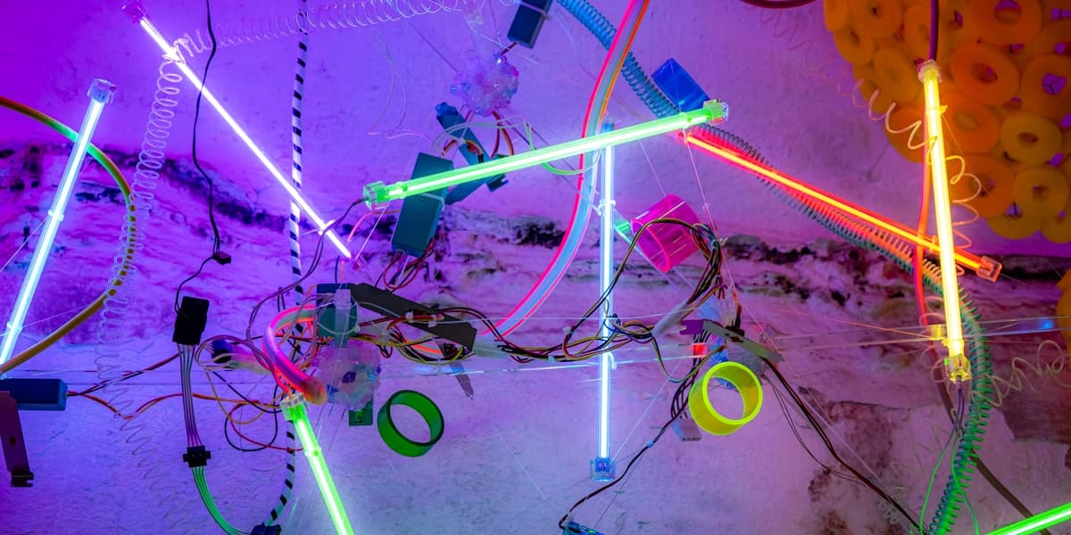 Abstract art installation with neon